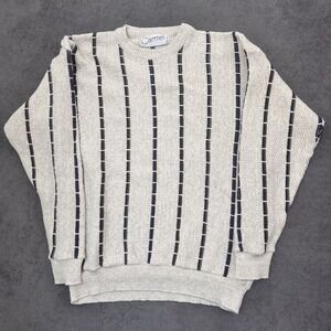 vintage 90s CARMEL Knit sweater pullover mens size large beige striped grandpa